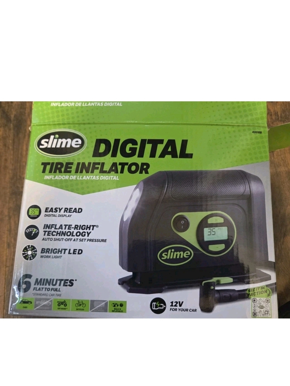 Slime Digital Tire Inflator - Black and Lime Green